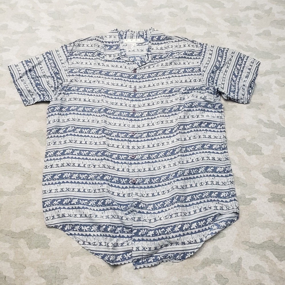 Vintage Kazu Hawaiian Shirt Mens Medium Blue Short Sleeve Button-Up Tropical